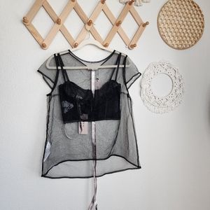 House Of CB Kya Bustier And Mesh Top In Black